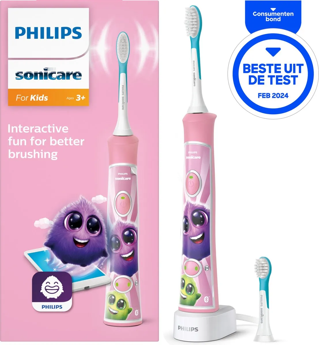 Philips Sonicare For Kids HX6352/42 Elektrische Tandenborstel - Roze - 2 Snelheden