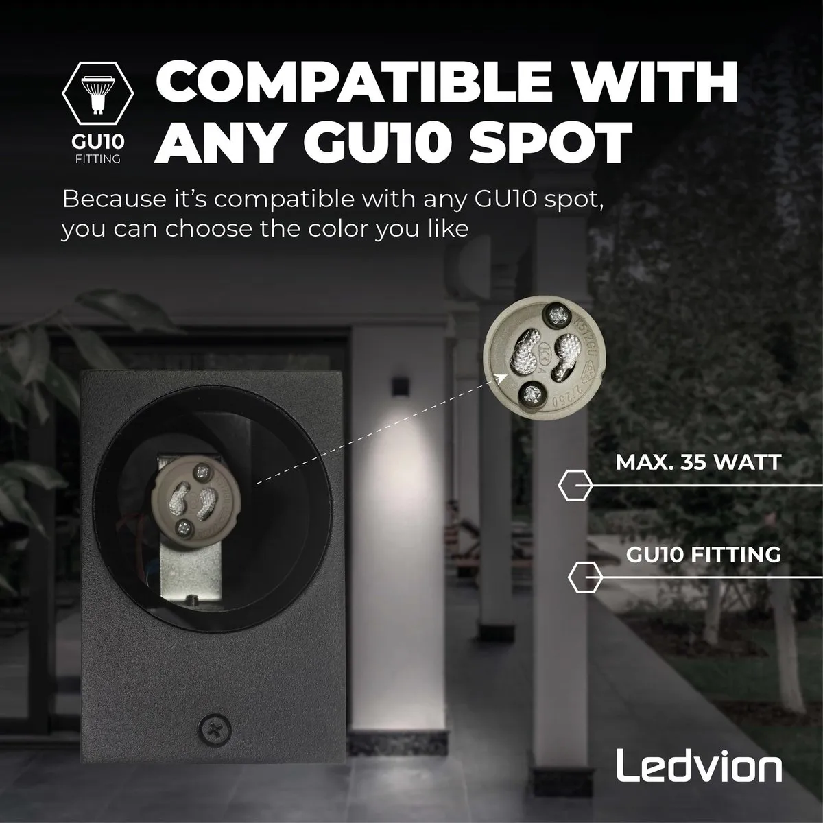 LEDVION Hydra Wandlamp Zwart - 2x GU10 IP54