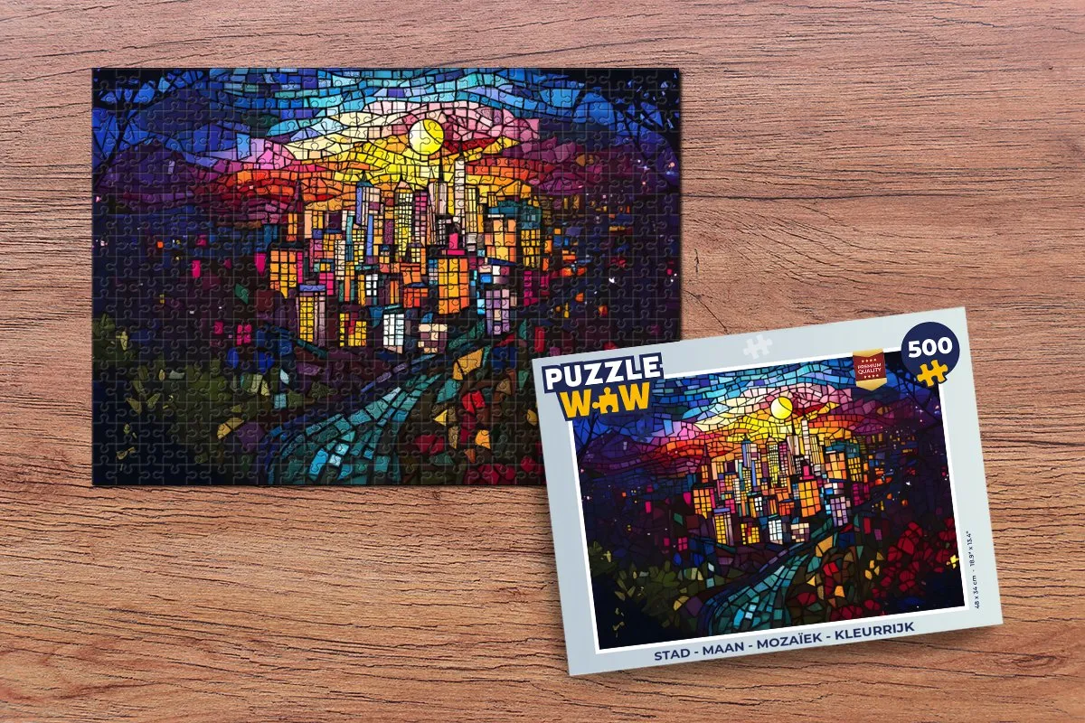 PuzzleWow Stad Maan Mozaïek Legpuzzel 500 Stuks