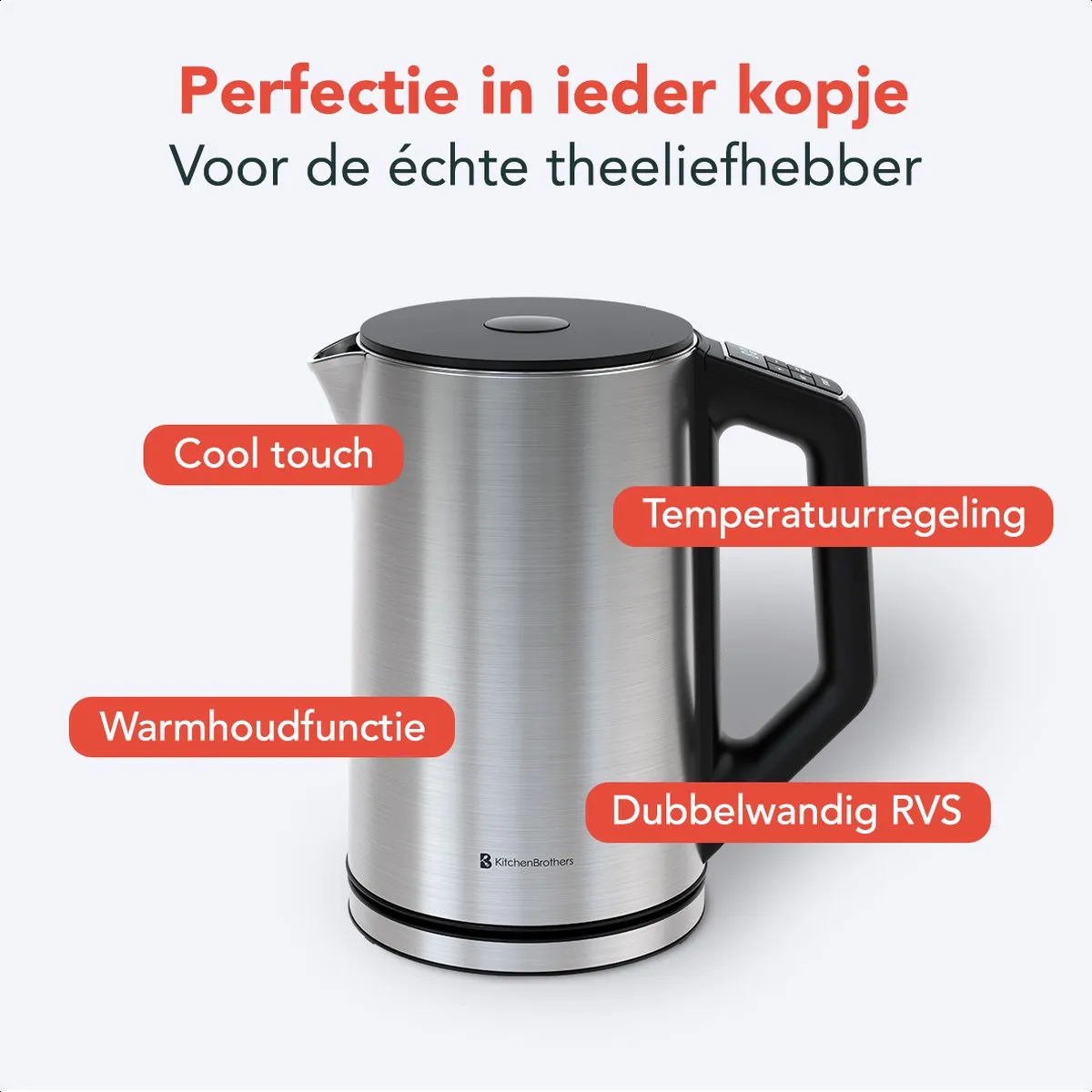 KitchenBrothers KB4063 Waterkoker 1,5L 2200W - RVS Zilver