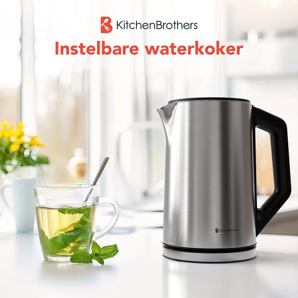KitchenBrothers KB4063 Waterkoker 1,5L 2200W - RVS Zilver