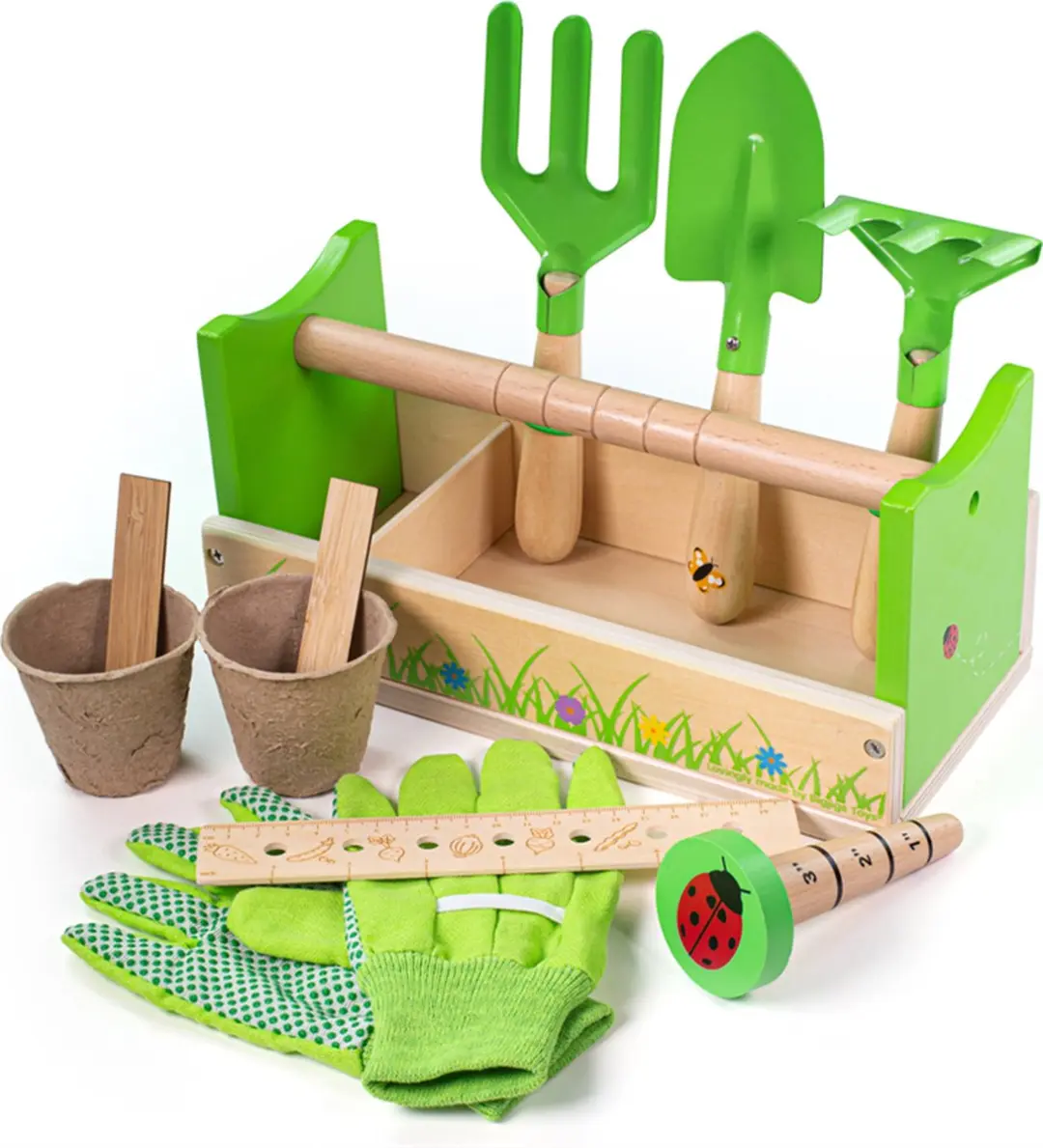 BIGJIGS Tuinieren Caddy - Harkje, Tuinhandschoenen, Tuinschepje, Tuinvorkje