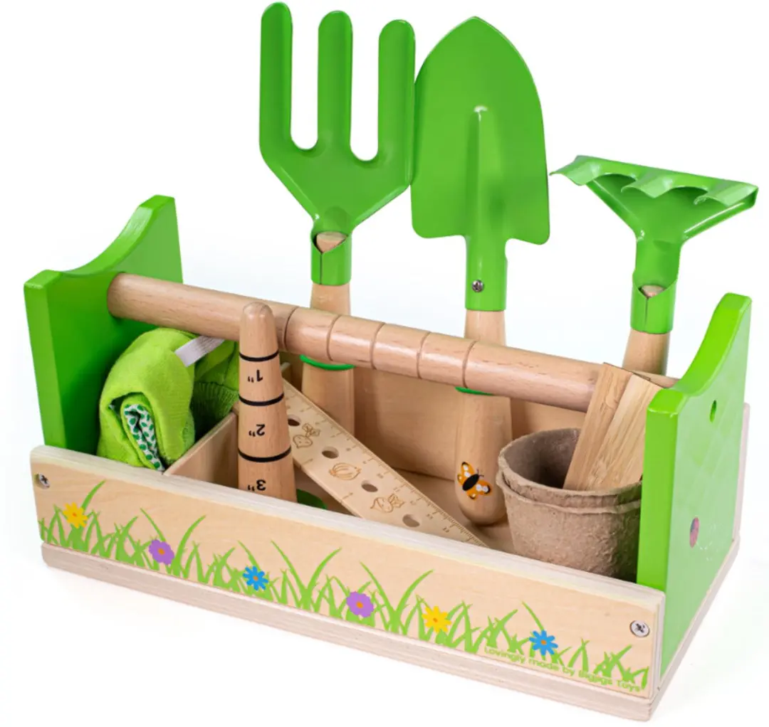 BIGJIGS Tuinieren Caddy - Harkje, Tuinhandschoenen, Tuinschepje, Tuinvorkje