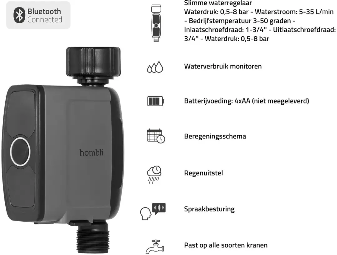 Hombli Water Controller V2 Slim Irrigatiesysteem - Bluetooth