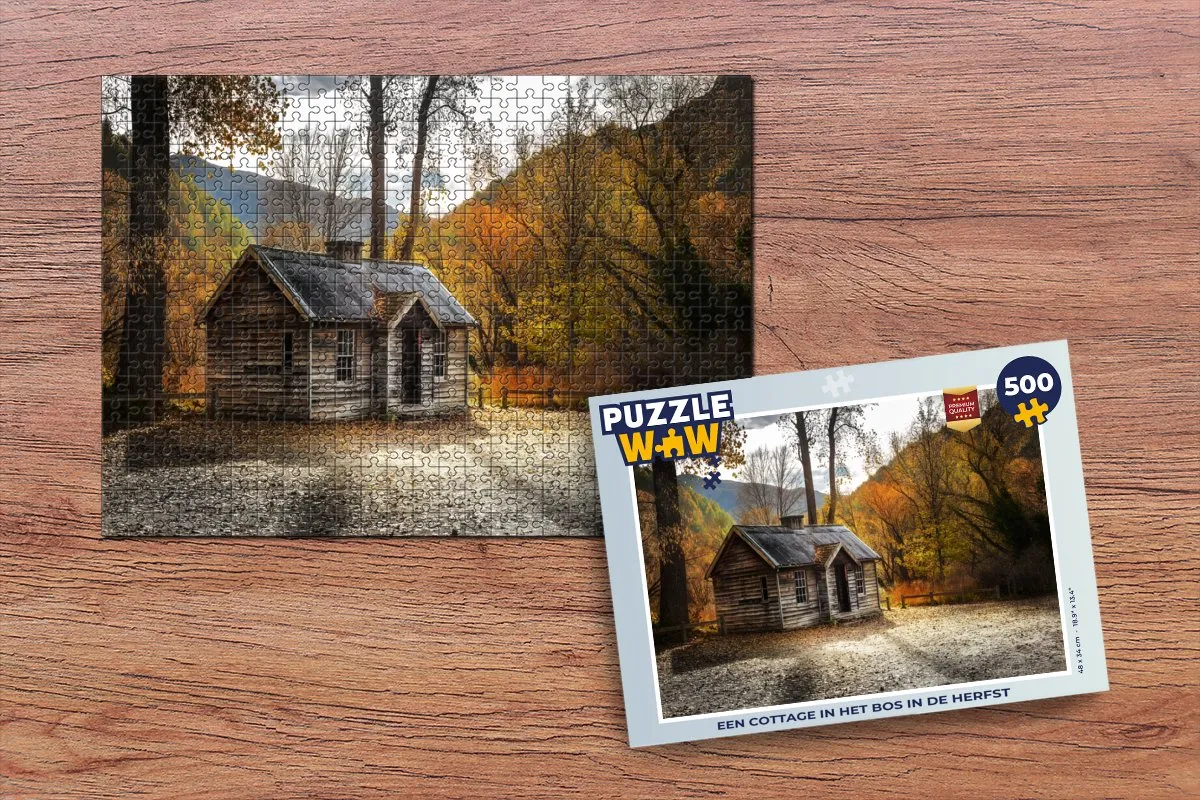 PuzzleWow Cottage in het Bos Herfst Legpuzzel 500 Stuks - Multicolor