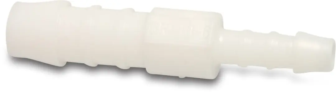 Verbindingspijpje verlopend nylon 10mm naar 8mm wit Deltafix