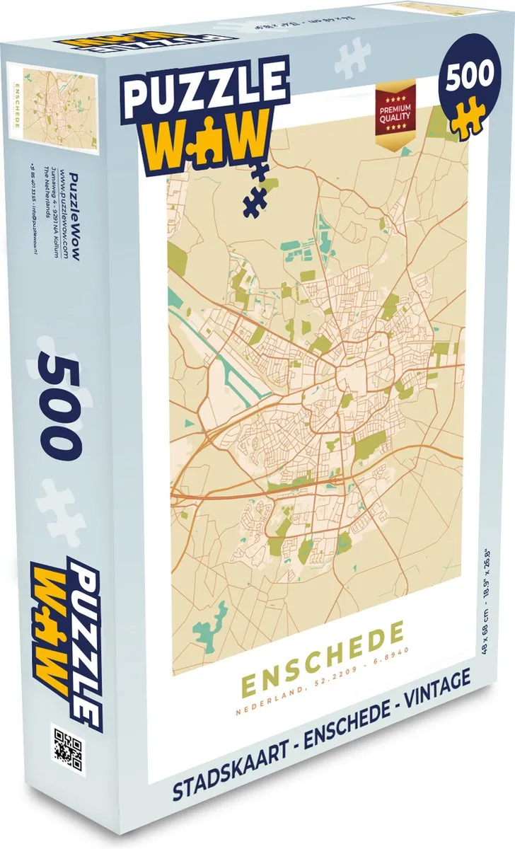 PuzzleWow Stadskaart Enschede Vintage Legpuzzel 500 Stuks - Multicolor