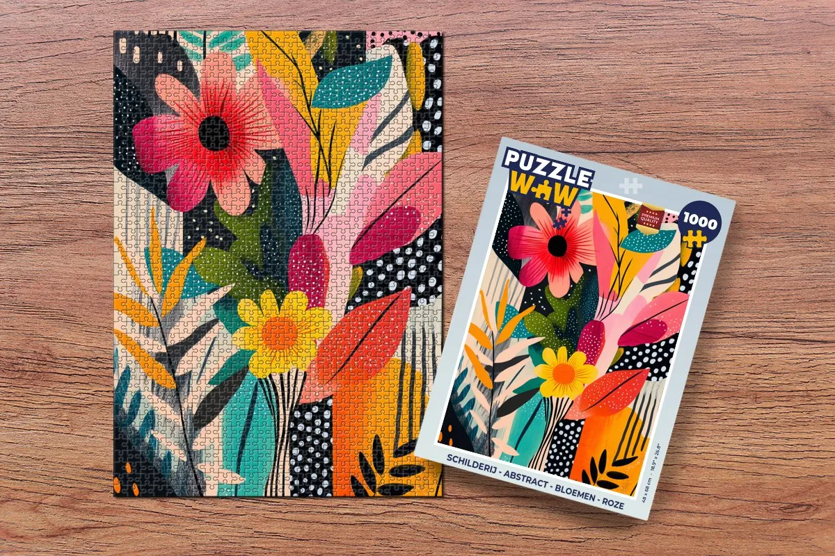 PuzzleWow Abstract Bloemen Legpuzzel 1000 Stuks - Roze