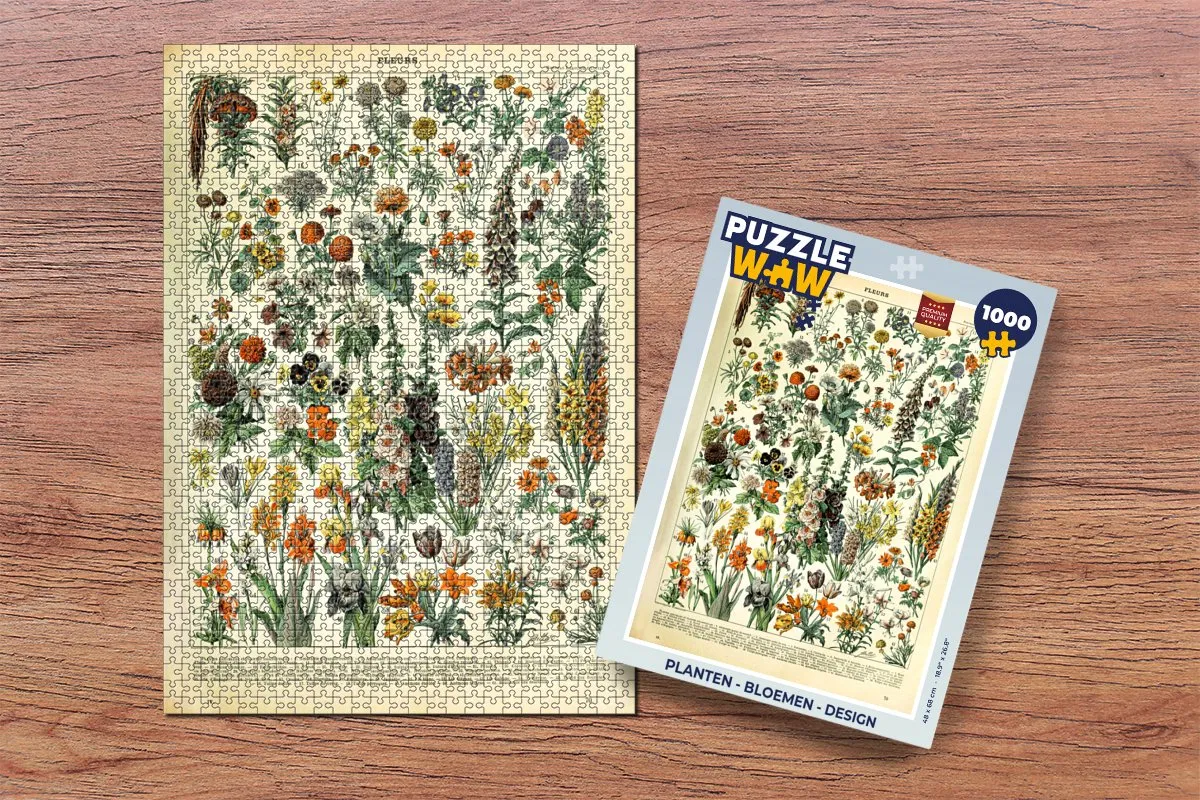 PuzzleWow Adolphe Millot Vintage Bloemen Legpuzzel 1000 Stuks - Multicolor