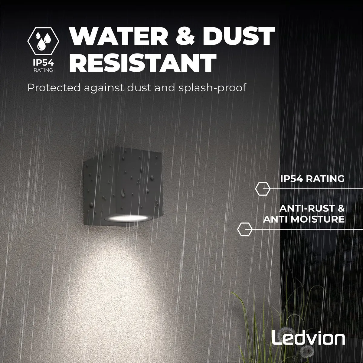 Ledvion 2x Wandlamp Antraciet GU10 IP54