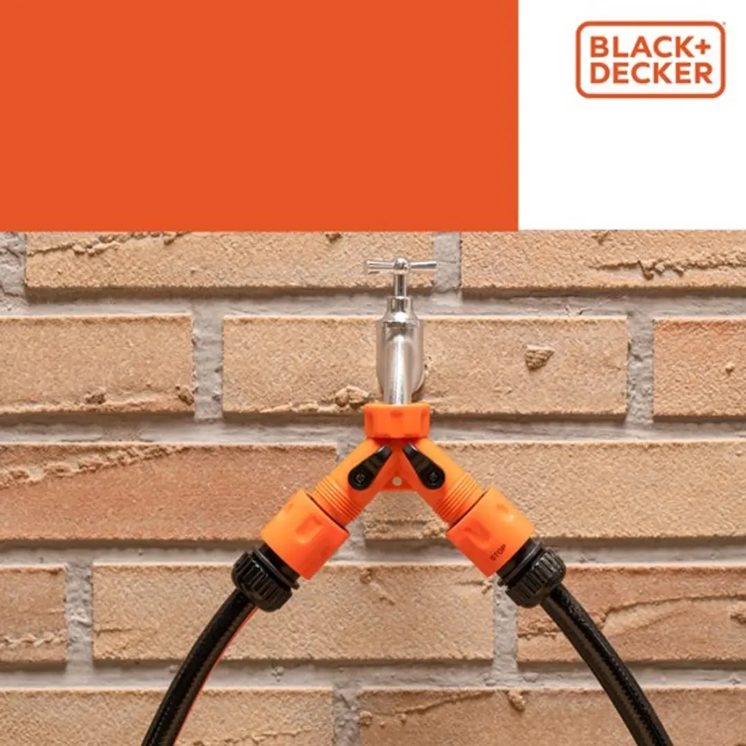 BLACK+DECKER Tuinslang Koppeling 3/4 - Dubbel Kraanstuk - Oranje/Zwart - afbeelding 6 van 6