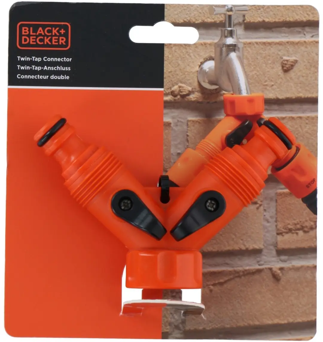 BLACK+DECKER Tuinslang Koppeling 3/4 - Dubbel Kraanstuk - Oranje/Zwart - afbeelding 2 van 6