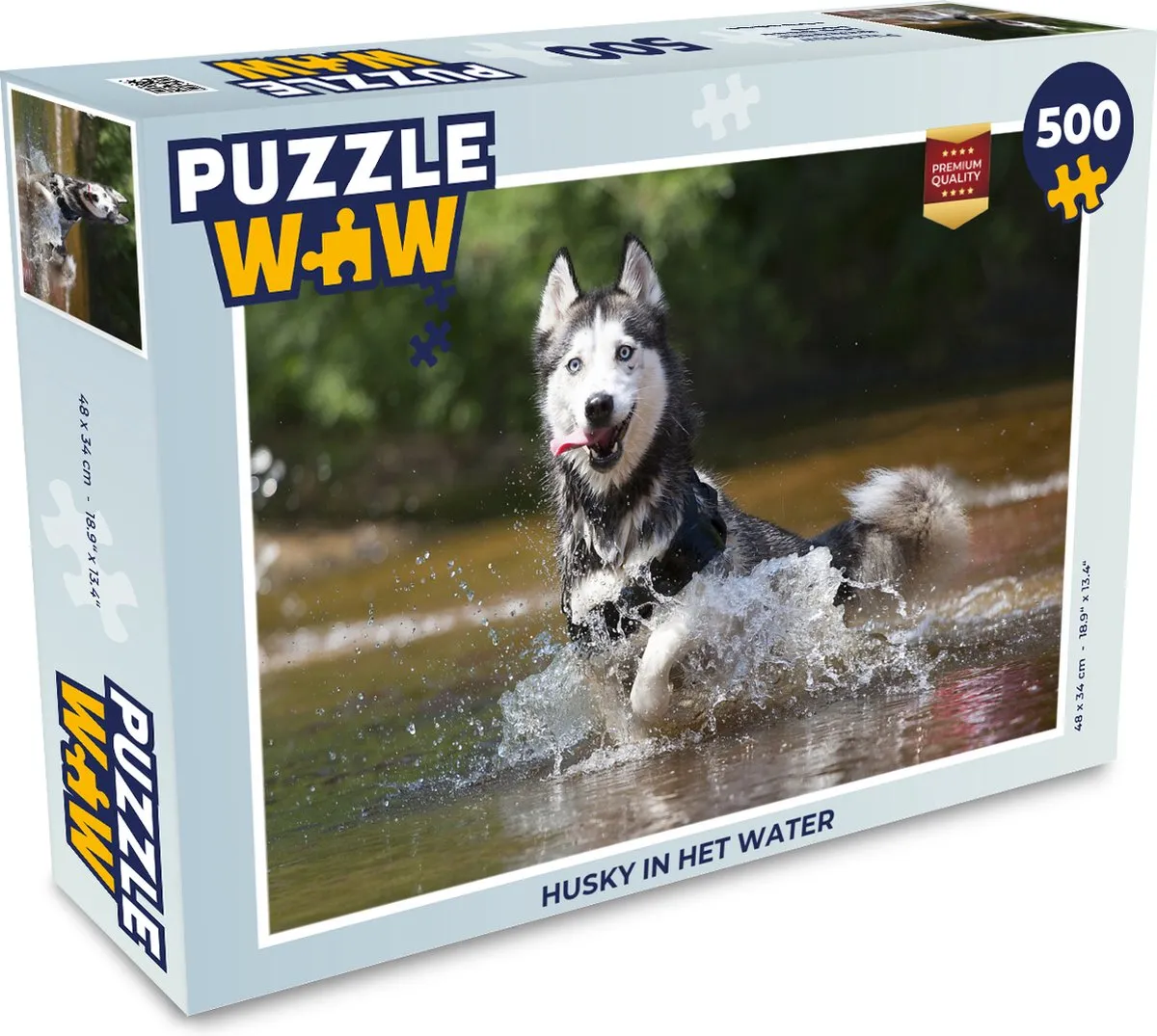 PuzzleWow Husky in het water Legpuzzel 500 Stuks - Multicolor