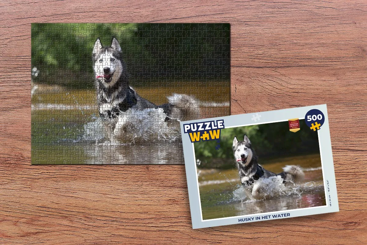PuzzleWow Husky in het water Legpuzzel 500 Stuks - Multicolor