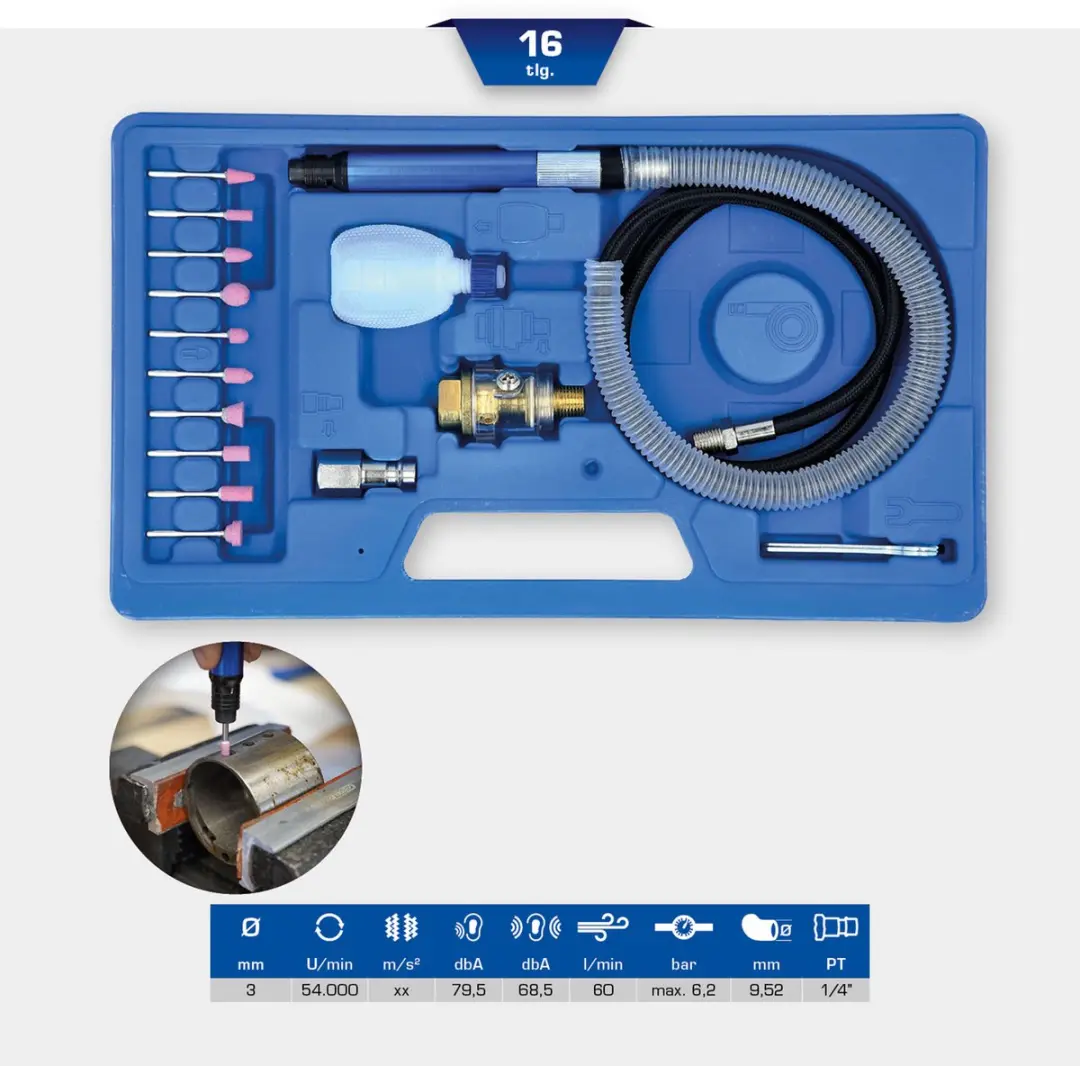 Brilliant Tools 16-delige Pneumatische Potloodschuurmachineset - afbeelding 4 van 5
