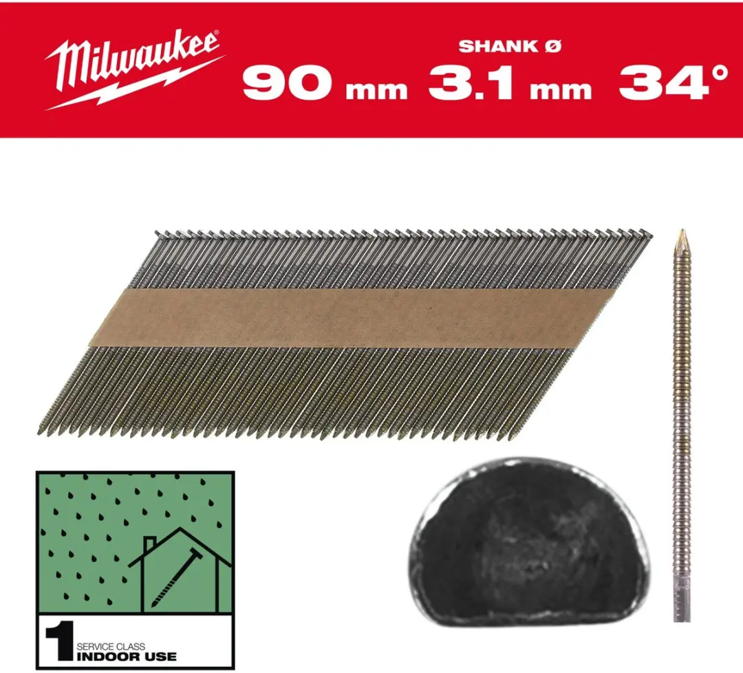 Milwaukee Nagels D-kop 34° 90mm Ring Schacht Blank