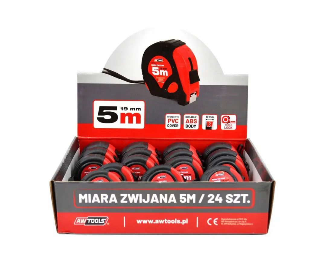 AWTOOLS AW27137 Rolmaat 10m x 25mm - Rood/Zwart - afbeelding 2 van 3