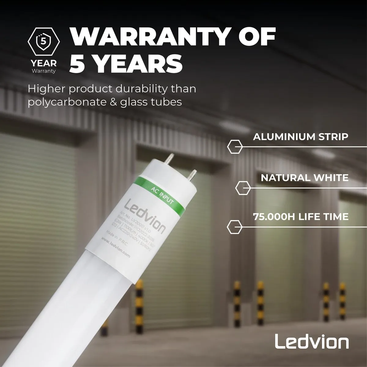 LEDVION 8x TL Buis 60cm 6.3W 4000K Mat - 175lm/W