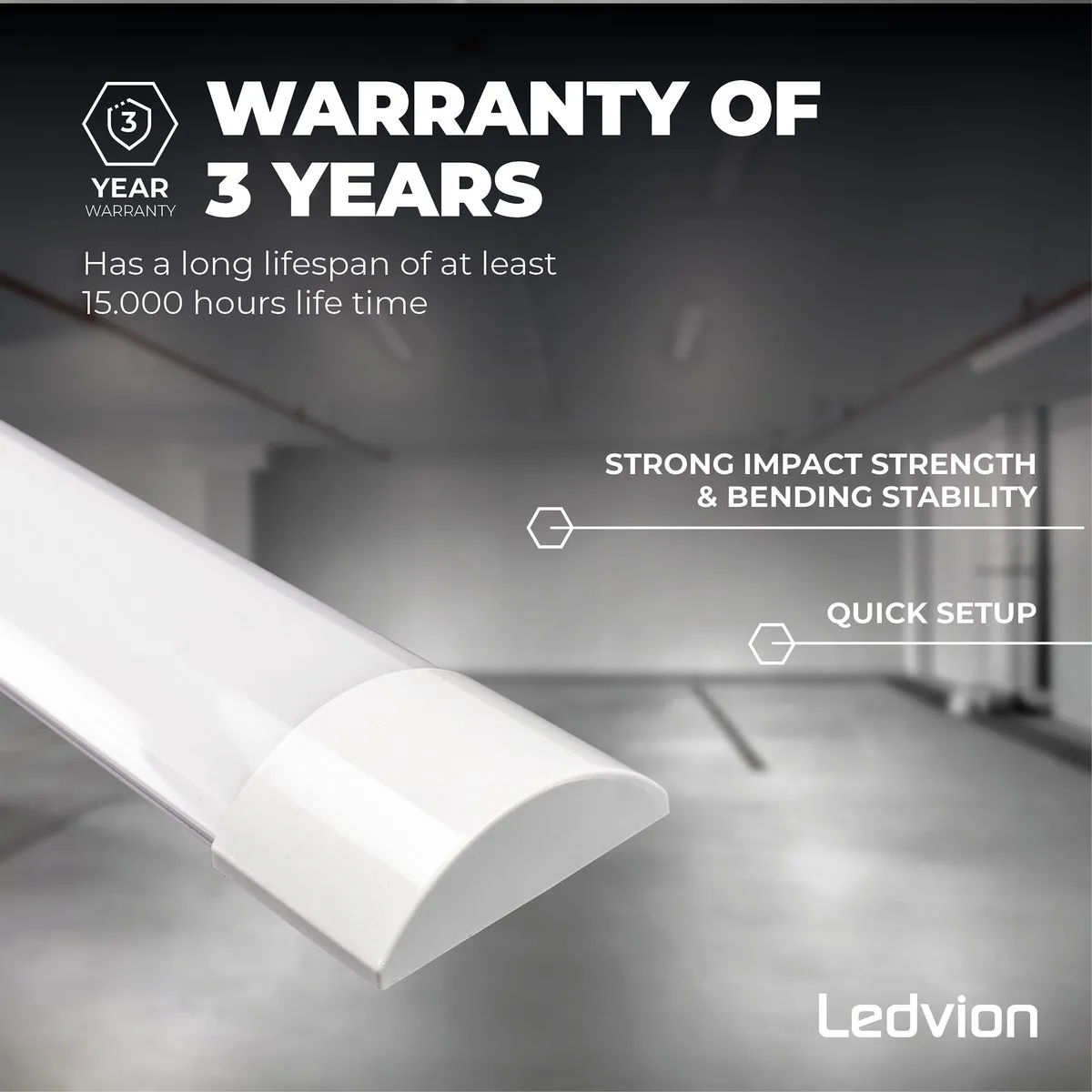 LEDVION LED Batten 150cm 40W 6500K - 5600 Lumen - Grijs