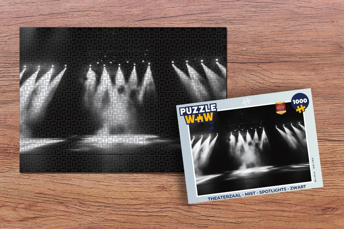 PuzzleWow Theaterzaal Legpuzzel 1000 Stuks - Mist & Spotlights - Zwart