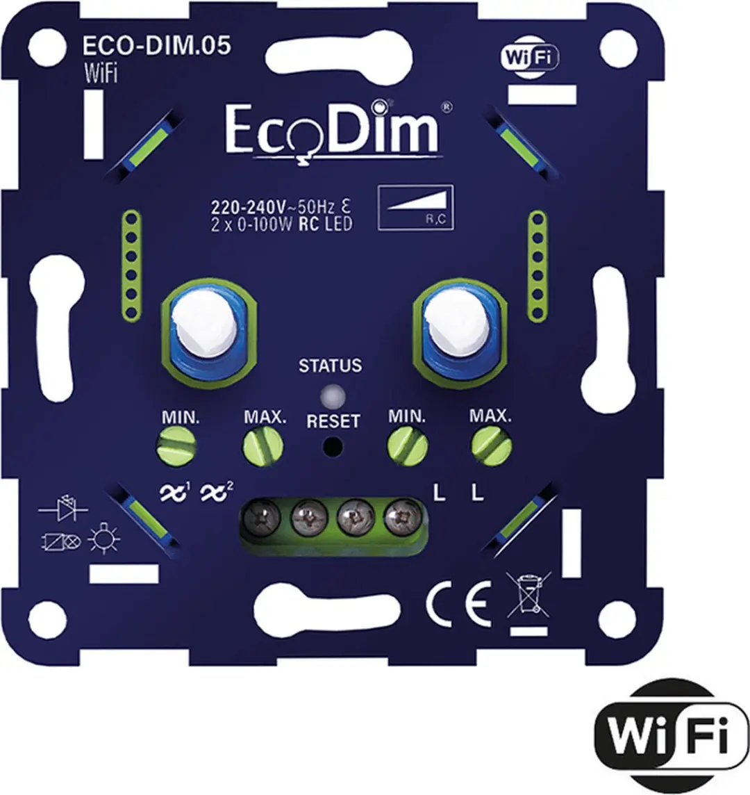 EcoDim Eco-Dim.05 WiFi Duo LED Dimmer - 2x0-100W - Blauw