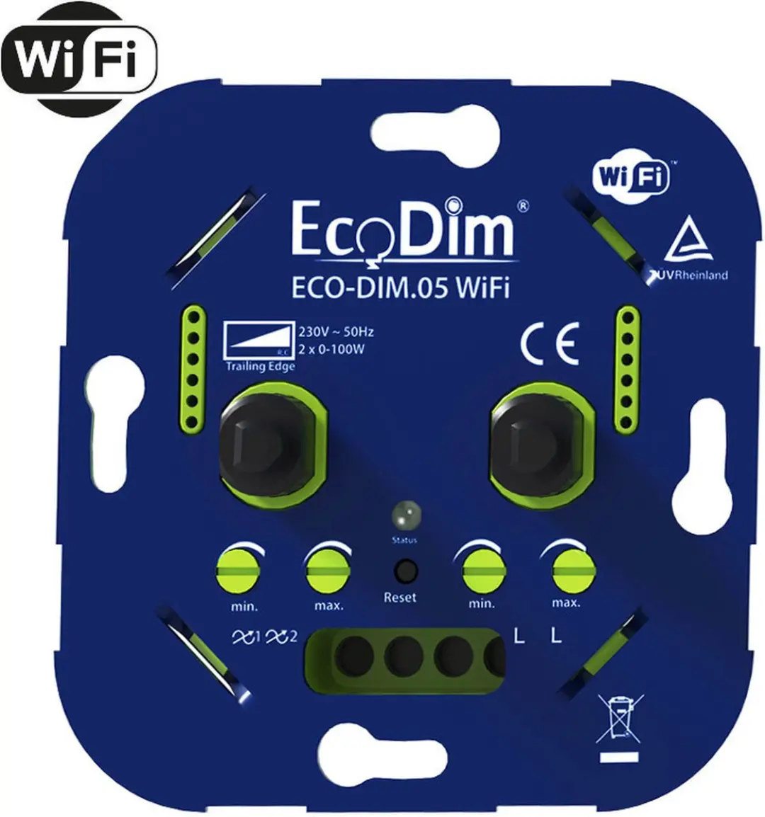 EcoDim Eco-Dim.05 WiFi Duo LED Dimmer - 2x0-100W - Blauw