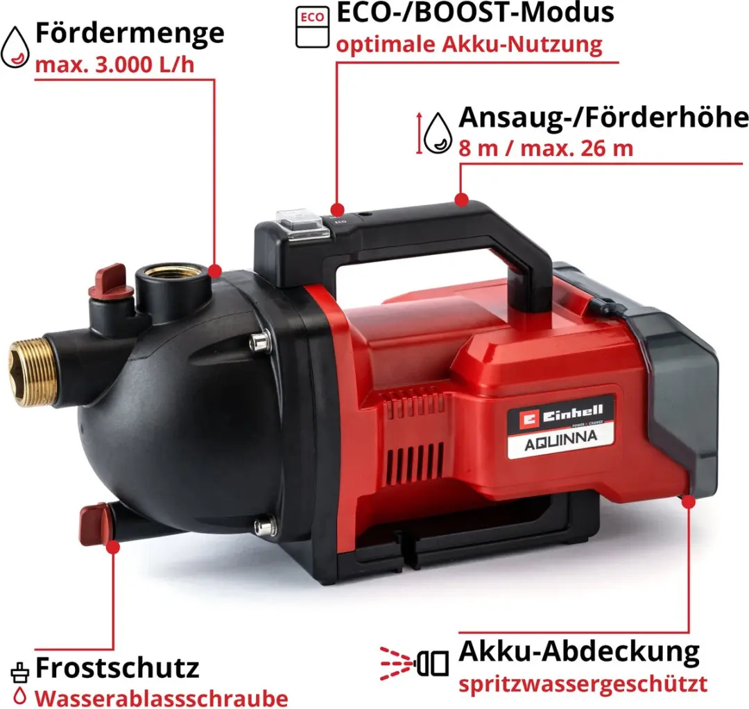 Einhell Power X-Change AQUINNA 36/30 Accu-tuinpomp - 3000 l/u 26 m - afbeelding 3 van 6