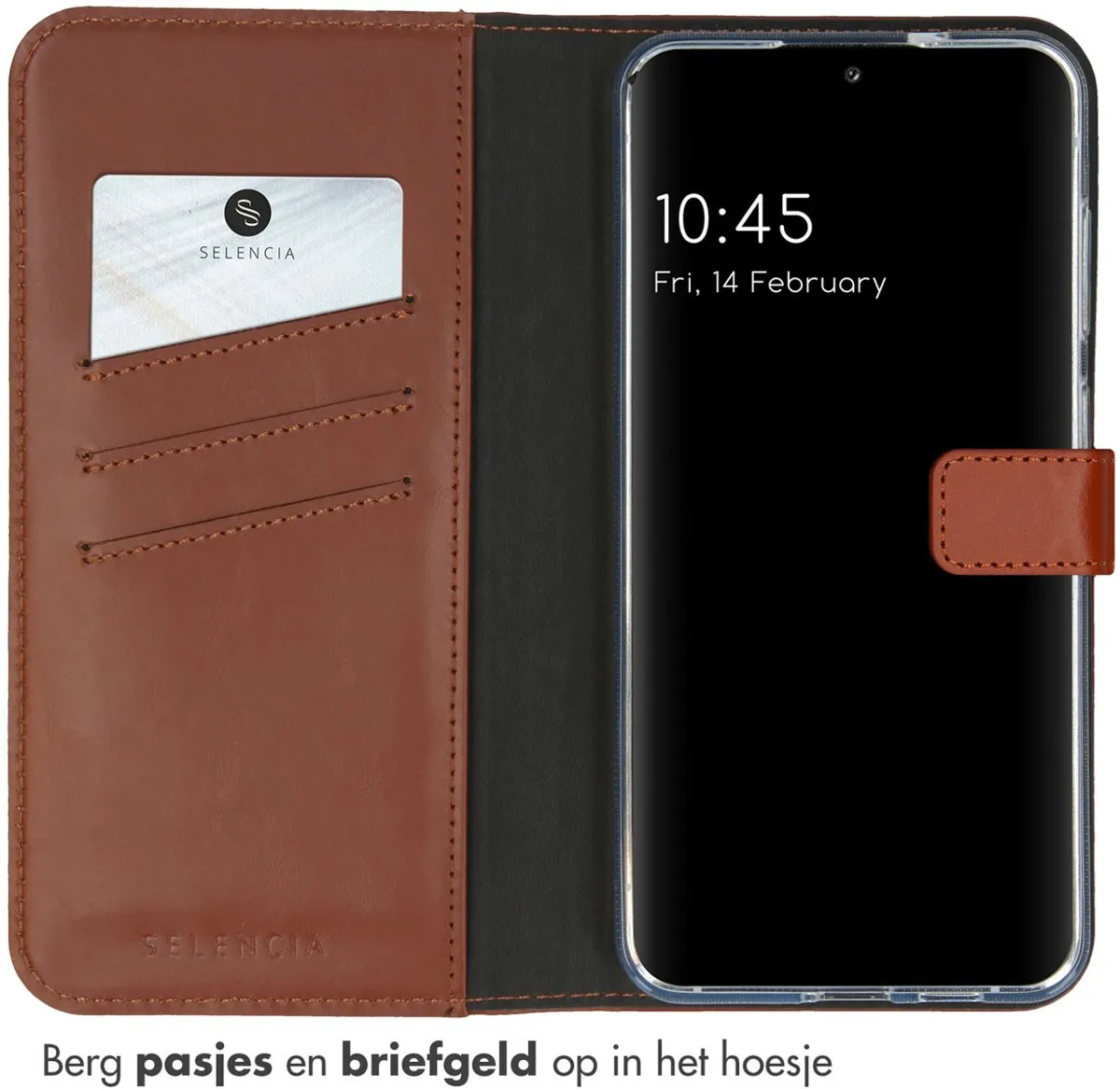 Selencia Hoesje Samsung Galaxy S24 Plus - Echt Lederen Bookcase Lichtbruin