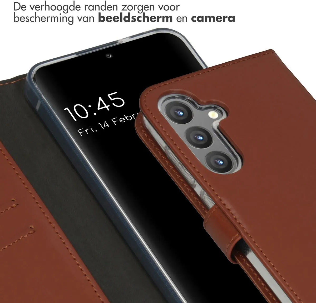 Selencia Hoesje Samsung Galaxy S24 Plus - Echt Lederen Bookcase Lichtbruin