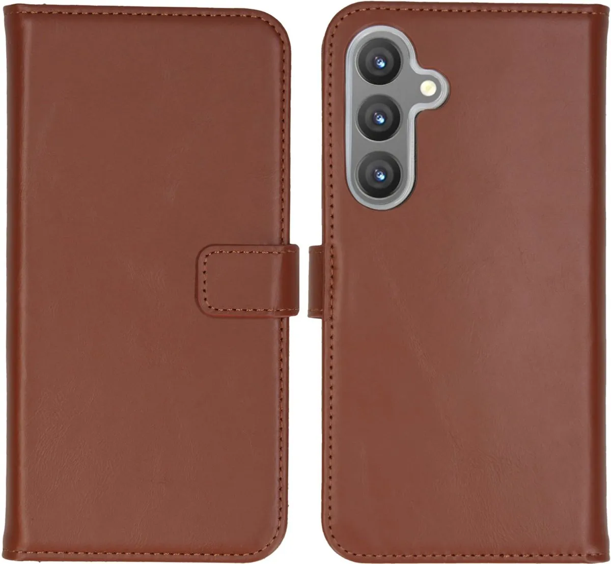Selencia Hoesje Samsung Galaxy S24 Plus - Echt Lederen Bookcase Lichtbruin