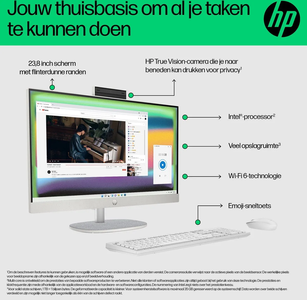 HP 24-cr0055nd - All-in-One PC - 24 Inch - Core i5 - Iris Xe Graphics - 8 GB RAM - 512 GB SSD - Webcam, luidsprekers