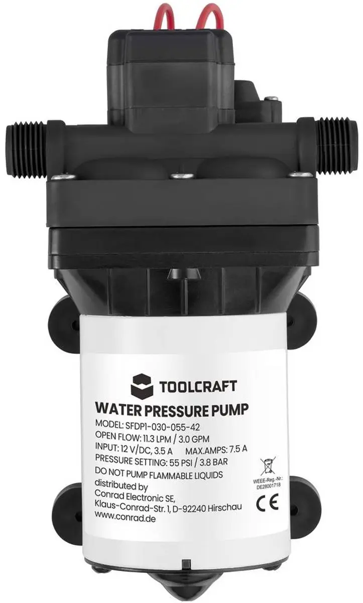 TOOLCRAFT TO-10362525 Laagspanning Drukwaterpomp 678 l/h 12V