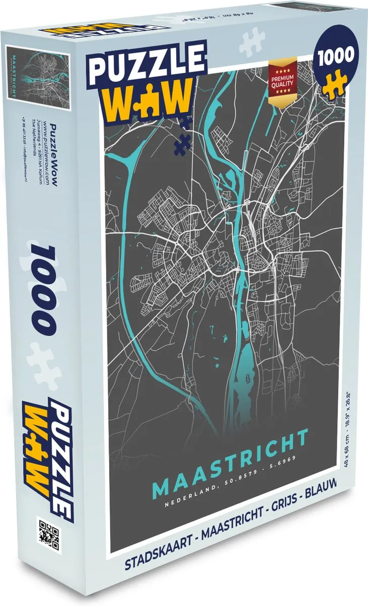 PuzzleWow Maastricht Legpuzzel 1000 Stuks - Stadskaart