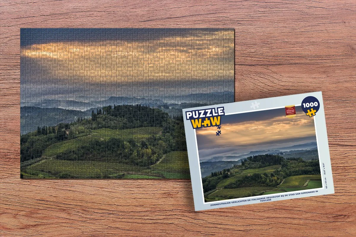 PuzzleWow Legpuzzel Zonnestralen San Gimignano 1000 Stuks