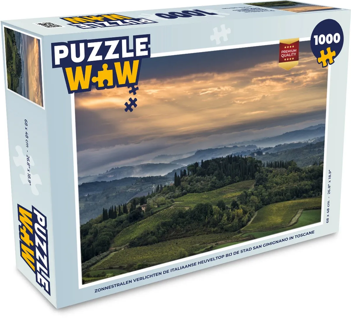 PuzzleWow Legpuzzel Zonnestralen San Gimignano 1000 Stuks - Multicolor