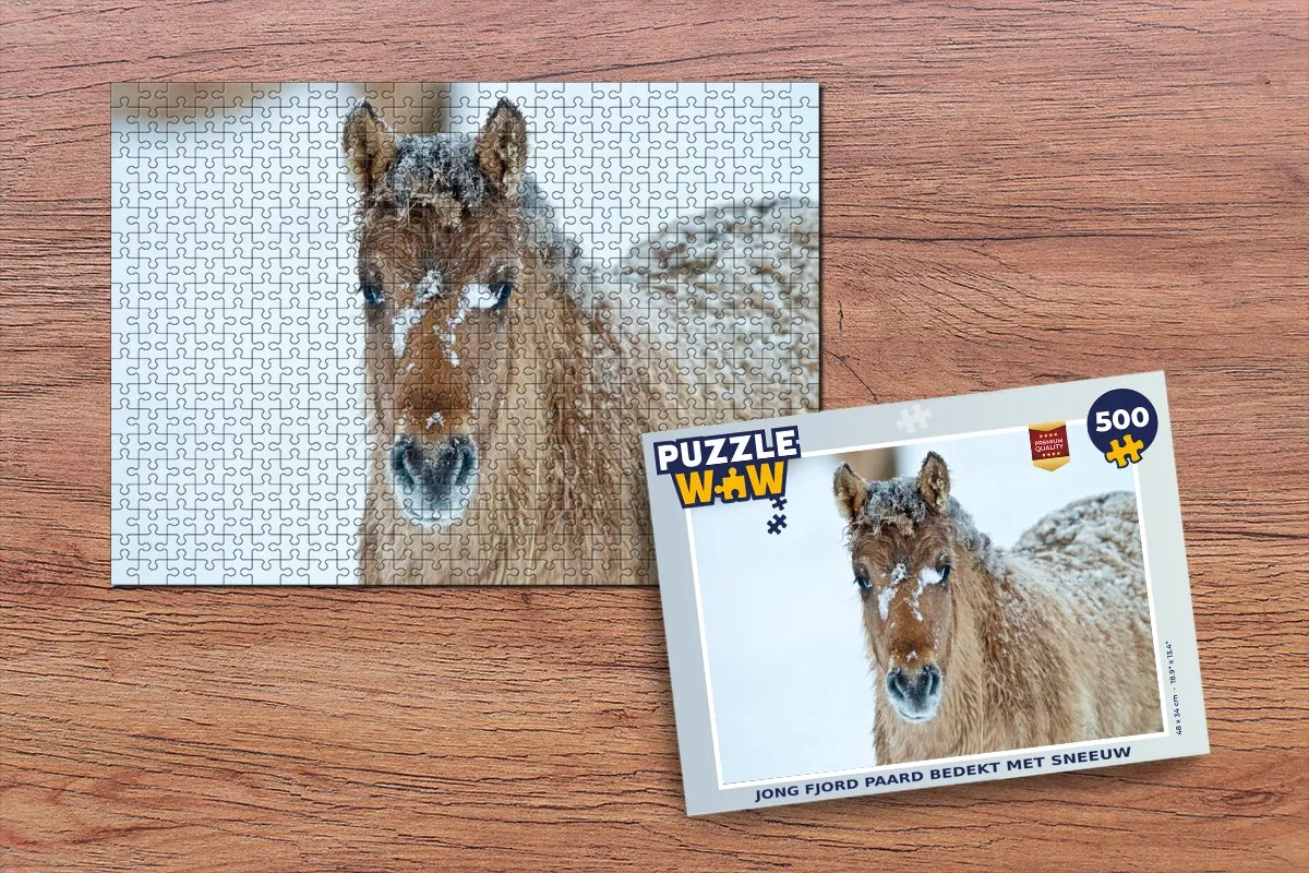 PuzzleWow Legpuzzel 500 Stuks - Jong Fjordpaard Onder Sneeuw - Multicolor