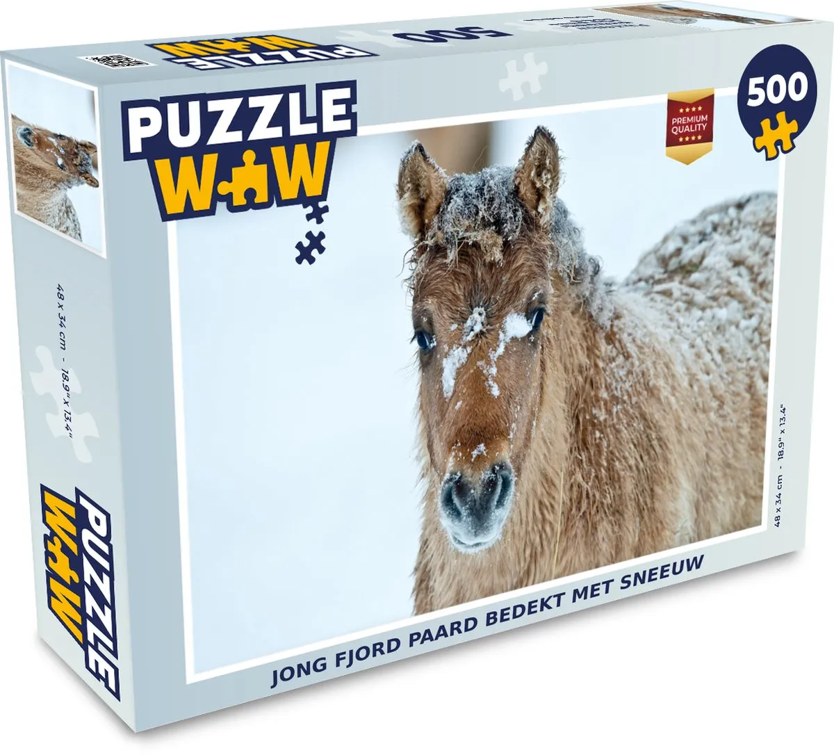 PuzzleWow Legpuzzel 500 Stuks - Jong Fjordpaard Onder Sneeuw - Multicolor
