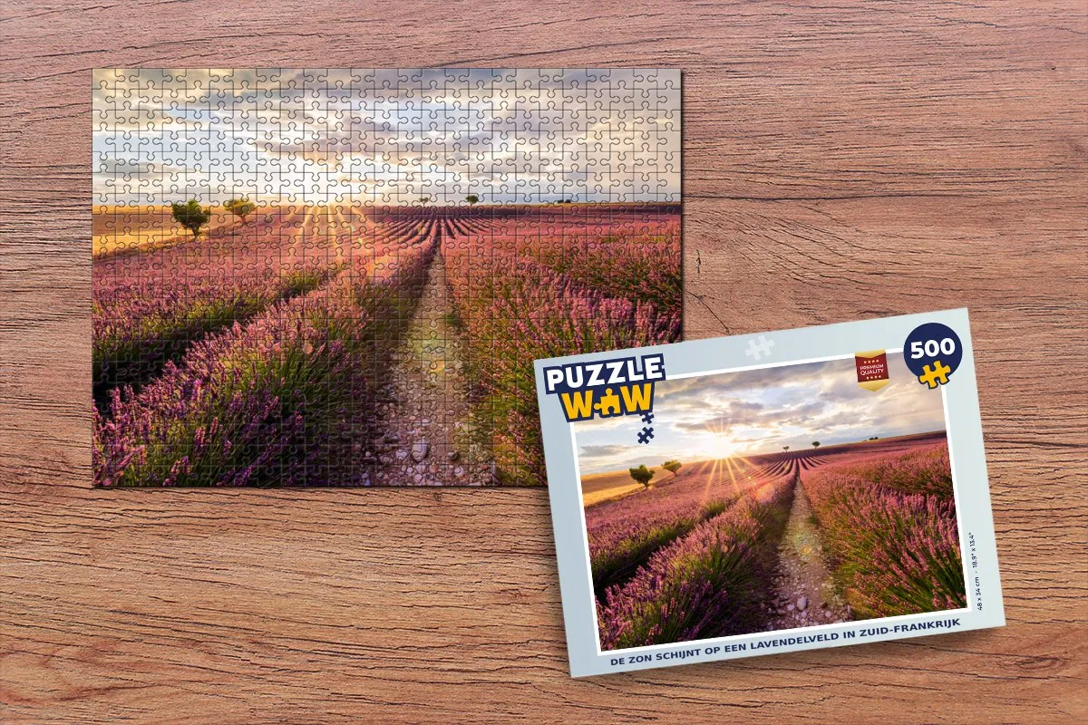 PuzzleWow Legpuzzel De zon schijnt op een lavendelveld Zuid-Frankrijk 500 Stuks - Multicolor