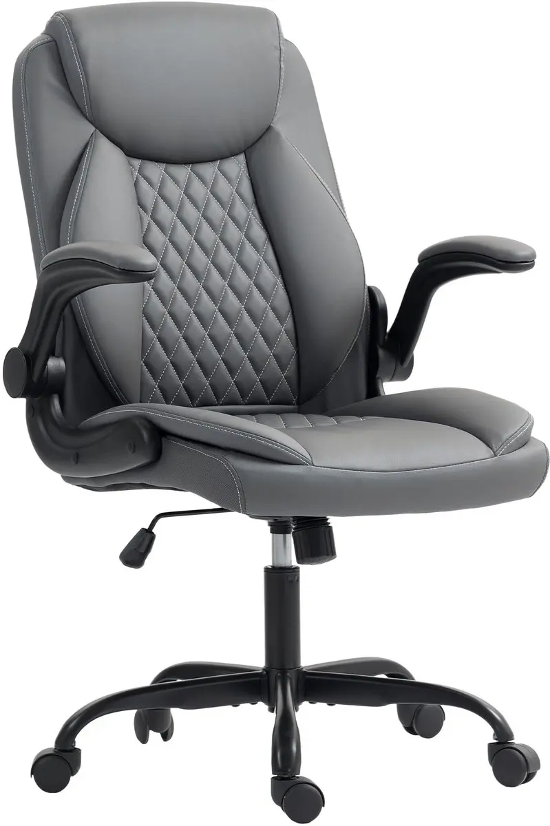 HOMCOM-Bureaustoel-67x65x110cm-Polyurethaan-Donkergrijs