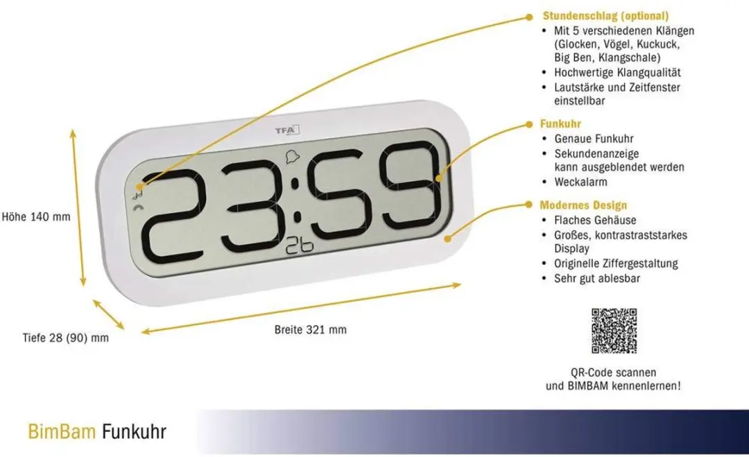 TFA Dostmann Wandklok Zendergestuurd Wit - afbeelding 5 van 6