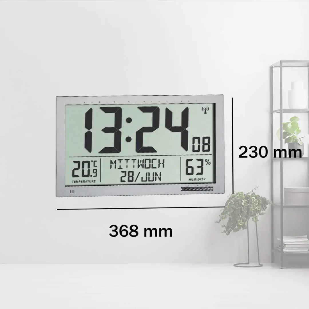 TFA Dostmann Wandklok Zilver - 368x230mm Groot Display - afbeelding 3 van 3