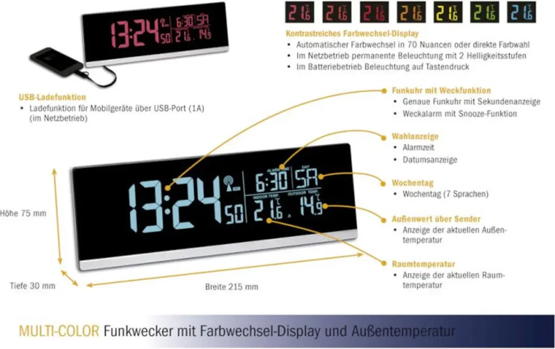 TFA Dostmann Wekker Zendergestuurd 60.2548.01 - Zwart - afbeelding 3 van 5