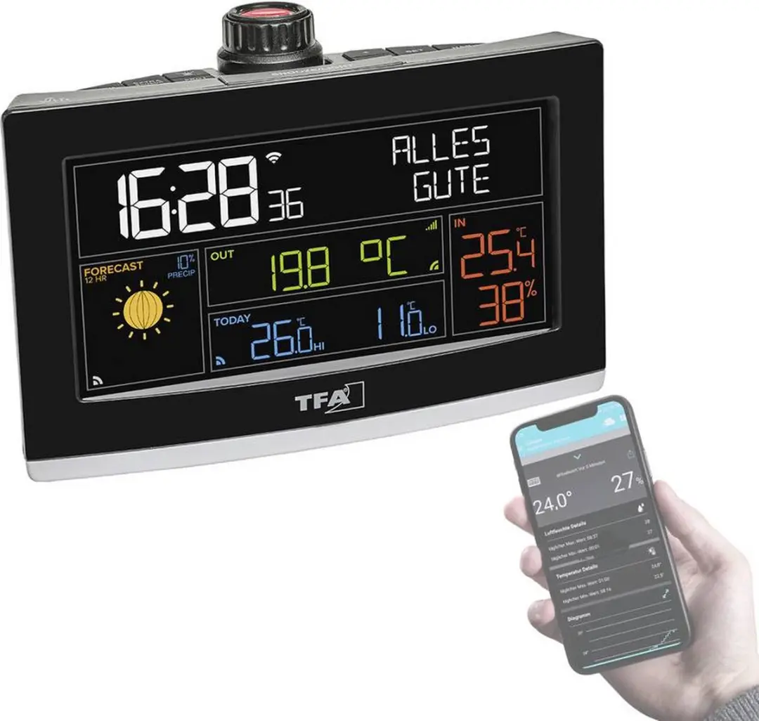 TFA Dostmann VIEW SHOW 35.8002 WiFi-tafelklok - Zwart - afbeelding 2 van 4