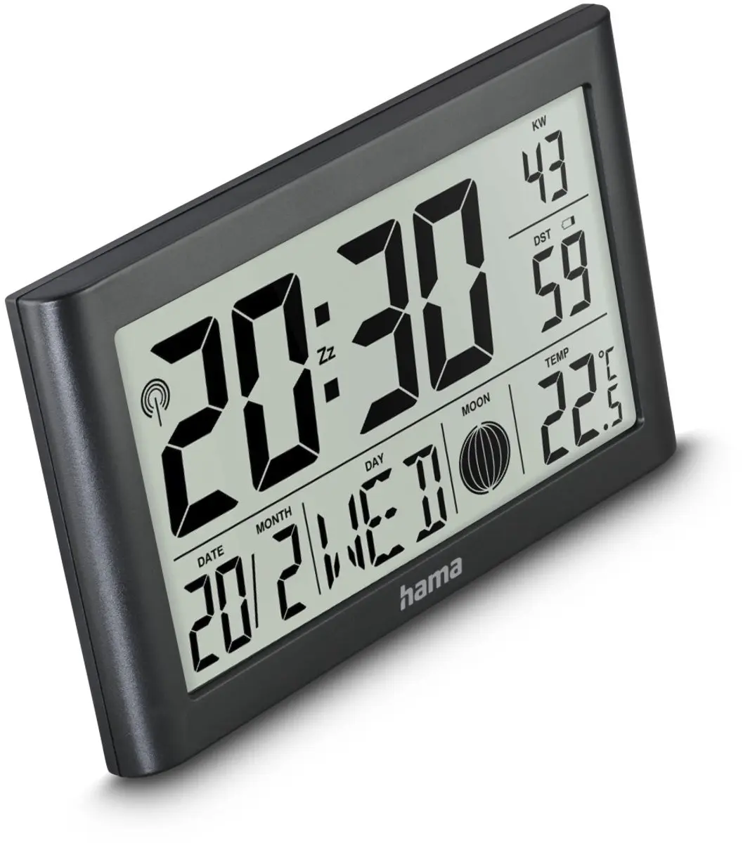 Hama Wandklok Martinique Radiogestuurd - Thermometer/Hygrometer Zwart - afbeelding 2 van 6