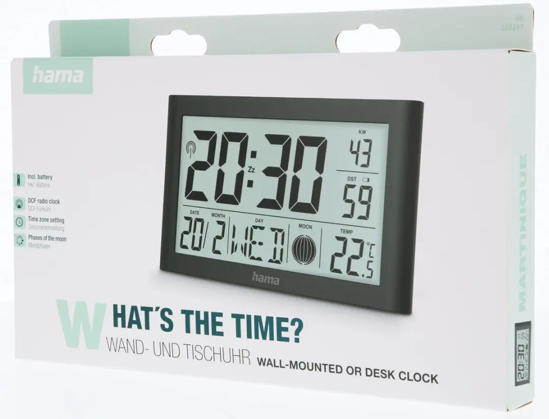Hama Wandklok Martinique Radiogestuurd - Thermometer/Hygrometer Zwart - afbeelding 4 van 6
