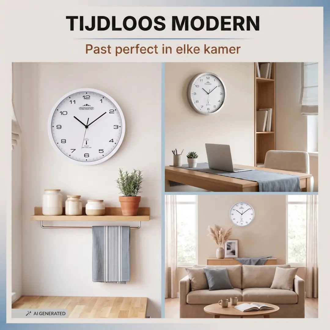 Monzana Wandklok Radiogestuurd Ø31cm - Wit/Zilver