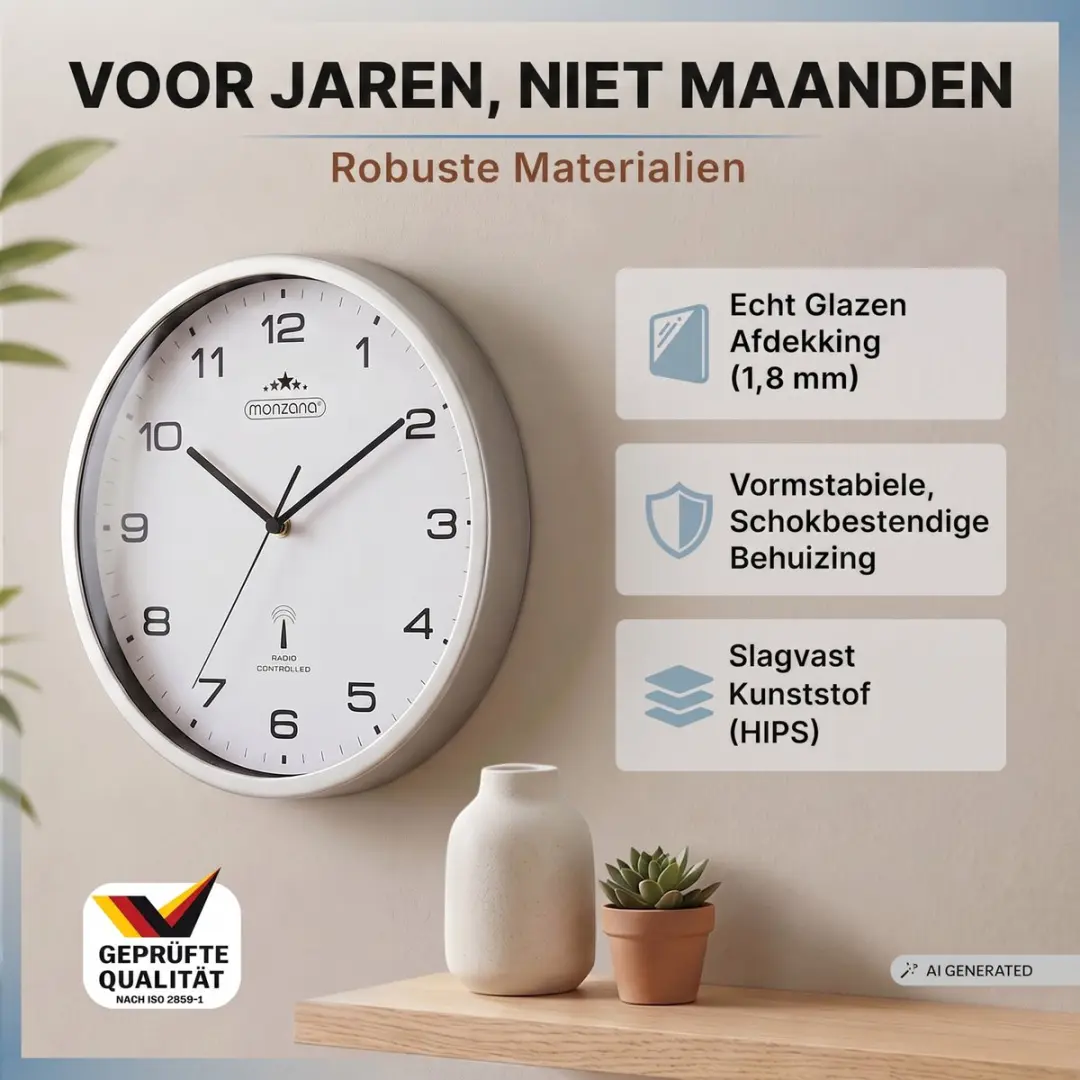 Monzana Wandklok Radiogestuurd Ø31cm - Wit/Zilver