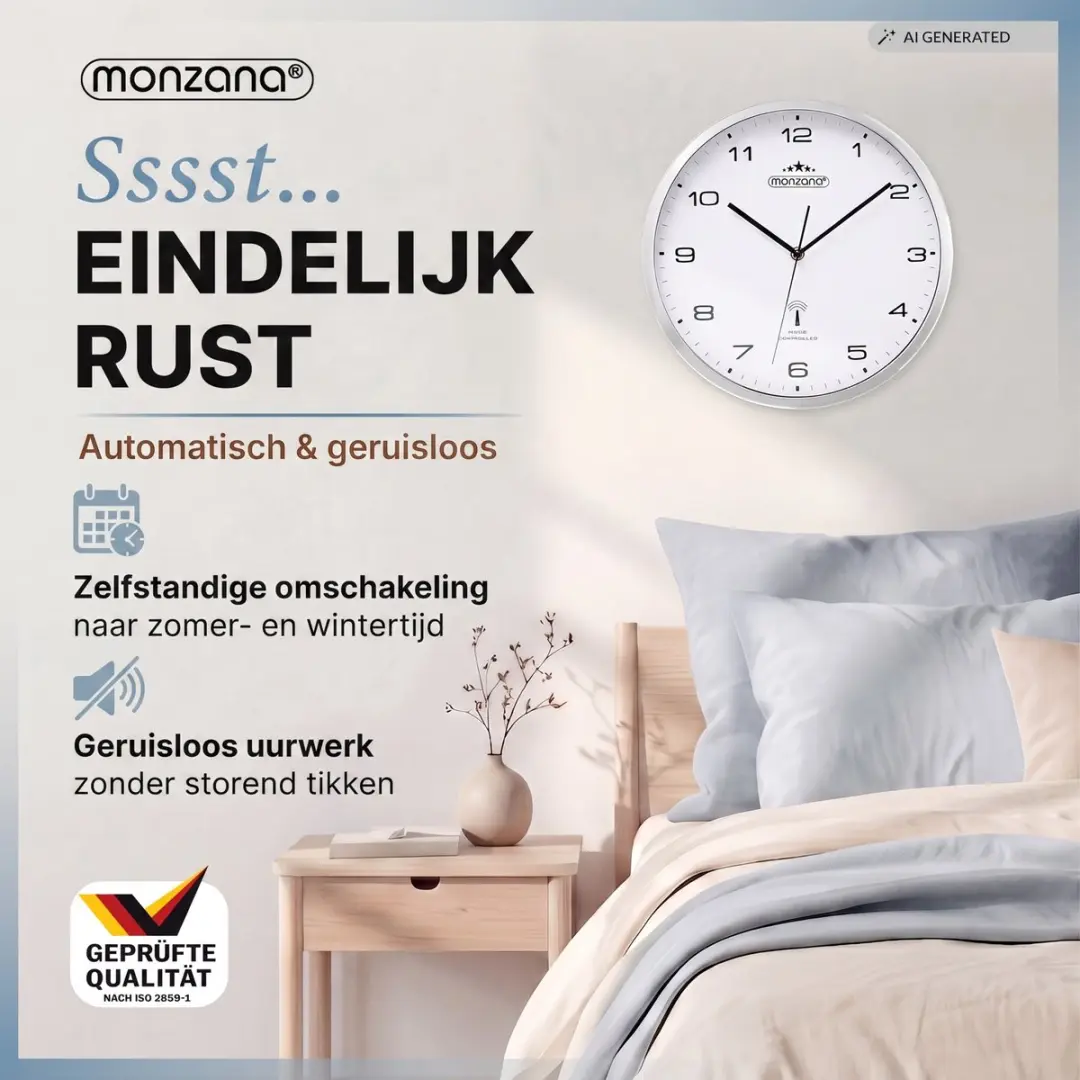 Monzana Wandklok Radiogestuurd Ø31cm - Wit/Zilver