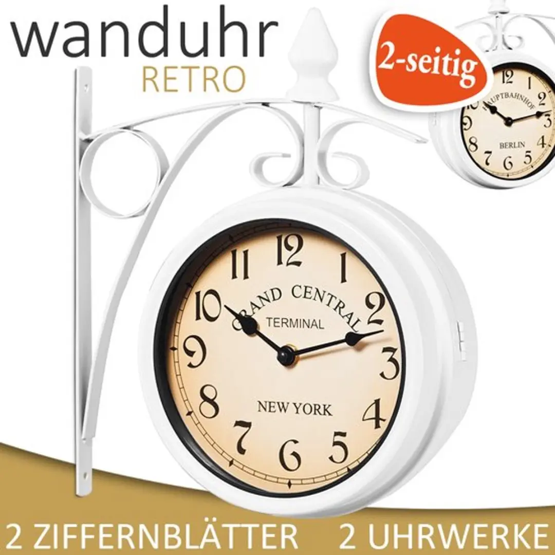Deuba Vintage Stationsklok Analoog - 20cm Wit - afbeelding 4 van 6