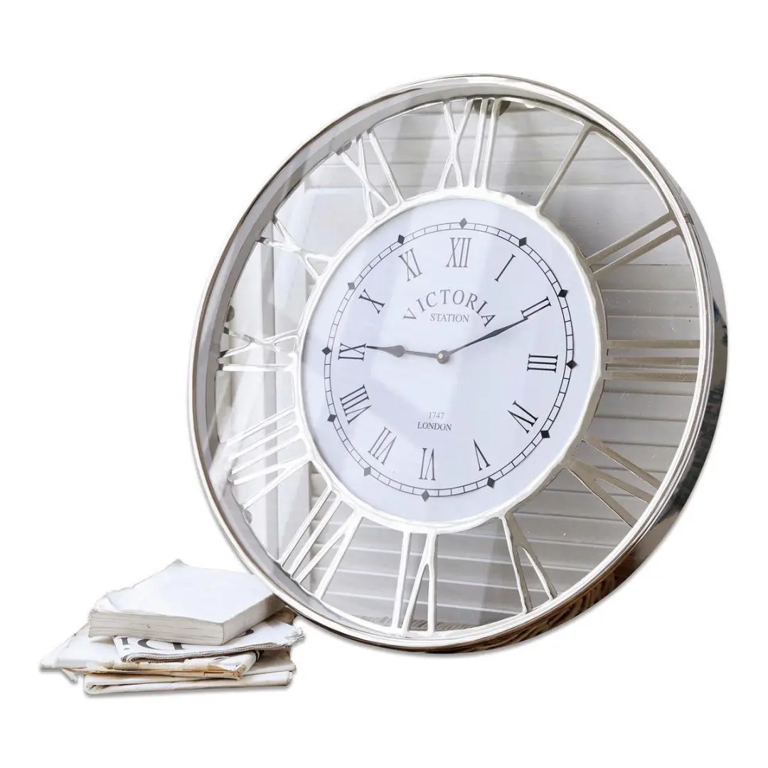 Loberon Victoria Station Klok - 61cm Zilverkleurig - afbeelding 3 van 6